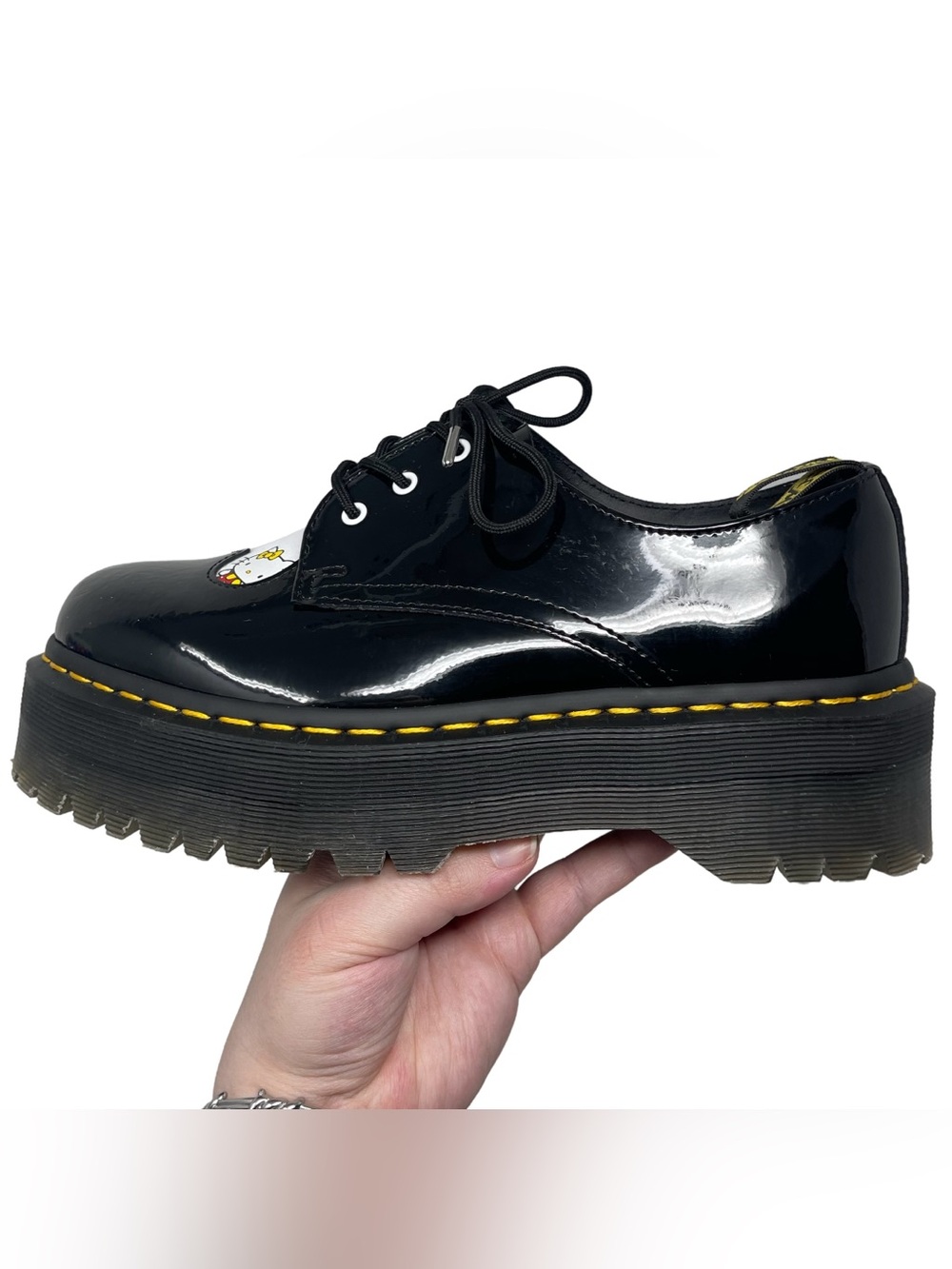 Dr. Martens x Hello Kitty 1461 Quad Platform Black Leather Shoes Women's Size 8 - Picture 12 of 15